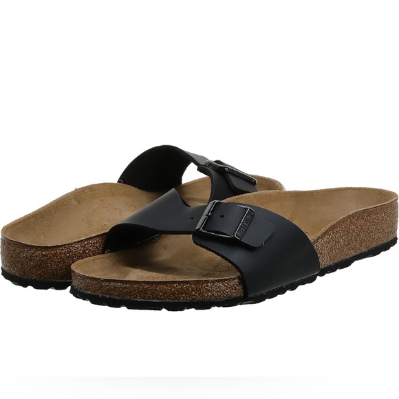 Birkenstock Madrid Birko-Flor Black Leather Slide Sandals Women's 38 / US 7 Shoe - Picture 2 of 10